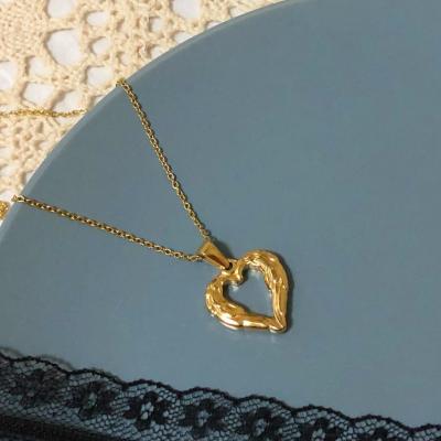 China New Fade Resistant Custom TRENDY 18K PVD Plated Hollow Heart Pendant Stainless Steel Love 3D Chian Necklace for sale