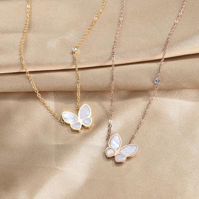 China FASHIONABLE High Quality 18k Gold Plated Stainless Steel Butterfly Fritillaria Seashell Butterfly Pendant Necklace for sale