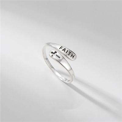 China Custom Faith Logo Christian Cross Adjustable Rings 925 Sterling Silver Opening Ring FASHIONABLE Korean design style hot sale for sale