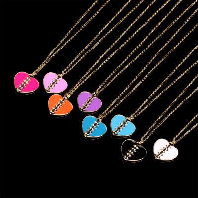 China 2021 TRENDY Romantic Jewelry Gold Plated Colorful Oil Drop CZ Necklace Micro Paved Enamel Zircon Heart Shape Pendant Necklace for sale