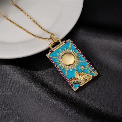 China FASHIONABLE Hot Selling European Micro Paved CZ Necklace Oil Painting Gold Plated Moon Colorful Tribe Sun Enamel Pendant Necklace for sale