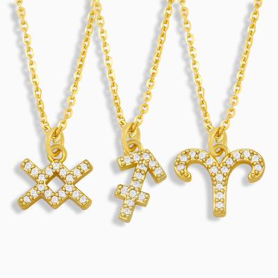 China 2021 Hot Sale TRENDY 18k Gold Plated 12 Zodiac Choker Necklace Micro Zircon CZ Zodiac Constellation Paved Necklace for sale