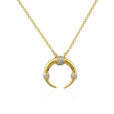 China New FASHIONABLE Gold C Shaped Necklace Diamond Zircon CZ Micro Paved Crescent Moon Pendant Necklace for Women and Girls for sale