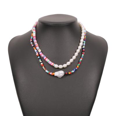 China FASHIONABLE Summer Bohemia Colorful Polymer Clay Beads Imitation Pearl Necklace 2 Pcs Set Miyuki Seed Beads Beaded Necklace for sale