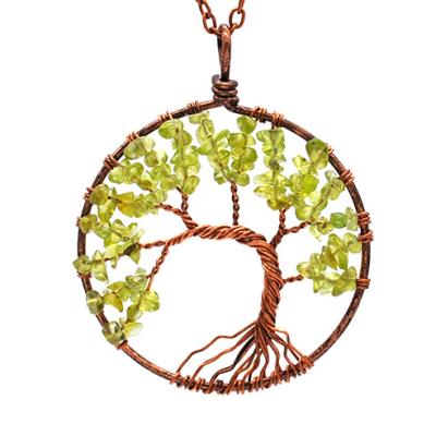 China Colorful Fortune Charm Natural Stone Necklace Vintage Jewelry Red Copper Stone Crystal Tree of Life for sale