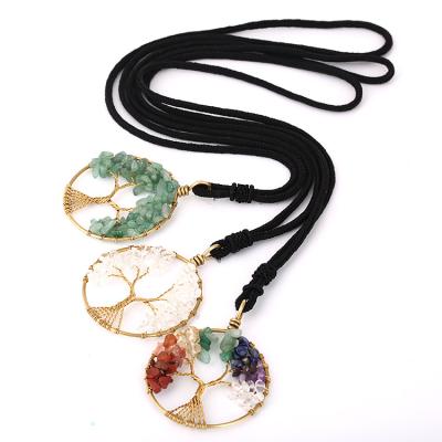 China Vintage Atural Arushed Stone Crystal Tree Of Life Fortune Tree Necklace Copper Colored Natural Stone Jewelry for sale