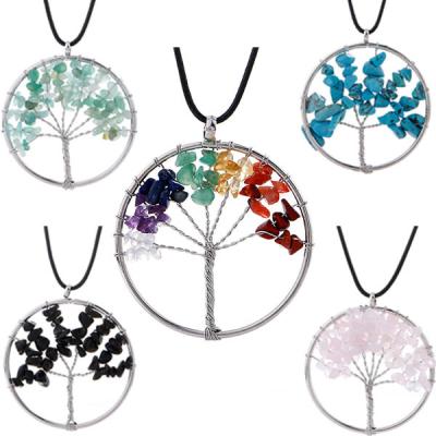 China Vintage Natural Crushed Stone Crystal Tree Of Life Colorful Natural Stone Tree Necklace Fortune Crystal Jewelry for sale