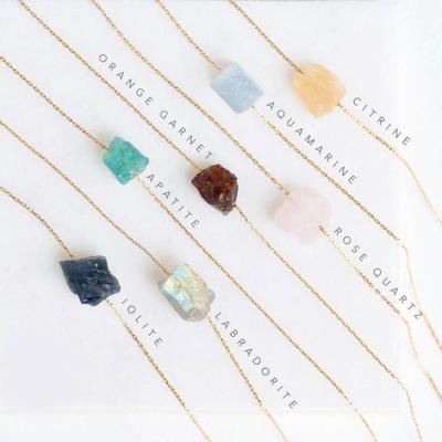 China Natural Stone Pendant Necklace Crystal Rose Quartz Necklace Original Rough Raw Rock Irregular TRENDY Lucky Stone For Women Jewelry for sale