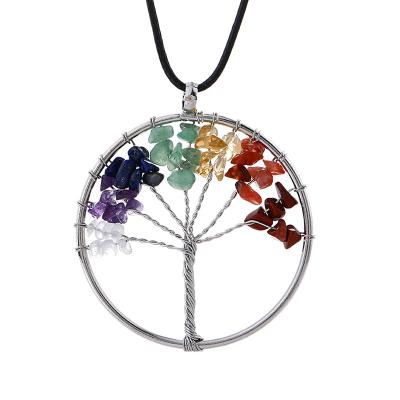 China Stone Crystal Tree of Life Fortune Necklace Charm Natural Stone Necklace Vintage Rainbow Necklace Jewelry for sale