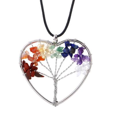 China Stone Crystal Tree of life colorful fortune charm natural stone necklace vintage heart necklace jewelry for sale