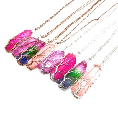 China Vintage Energy Pendant Jewelry Handmade Colored Copper Crystal Amethyst Fortune Charm Natural Stone Necklace for sale