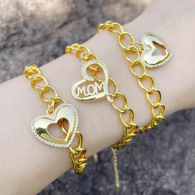 China New Design Micro Paved CZ Heart Butterfly Shape Zircon Bracelet FASHIONABLE Thick Cuban Chain Cubic Charm Bracelet for sale