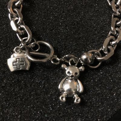 China FASHION Newcomers Rock Hat Bear Charm Sweet Bangle Nurse T-Link Chain Silver Buckle Bracelet for Cool Girls for sale