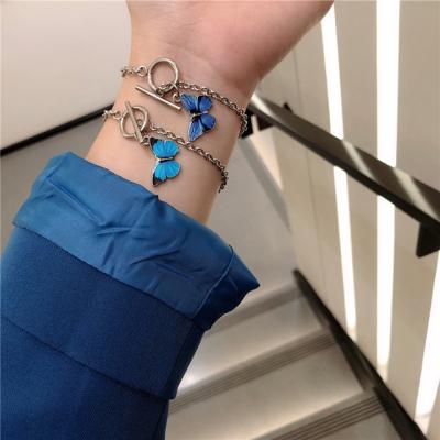 China TRENDY Clasp Chain Beautiful OT Jewelry Hotsale Design Insti Valentine's Day Blue Butterfly Bracelet for sale