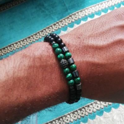 China FASHIONABLE Hot Design Micro Paved CZ Beads Charm Turquoise Hematite Bracelet Set 2pcs Natural Agate Stone Bracelet Set for sale