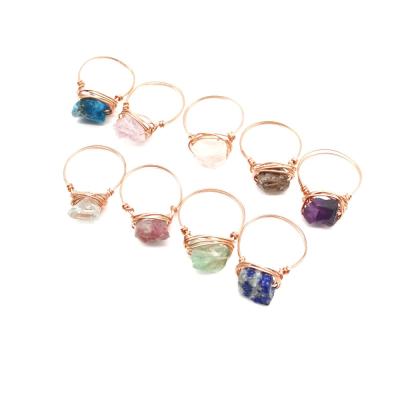 China FASHIONABLE Hot Sale Natural Stone Ring Gold Plated Handmade Compiled Pink Green Blue Gem Rings Women Girls Ring for sale