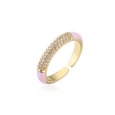 China Factory Wholesale FASHIONABLE Brass Open Ring Full Rhinestone Diamond Paved Ring 18gk Gold Plated Multicolor Enamel Zircon Ring for sale