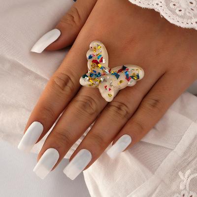 China Multicolor Glossy Statement Available Chunky Acrylic Butterfly Rings Epoxy Resin Butterfly Rings New Trendy Witness for sale