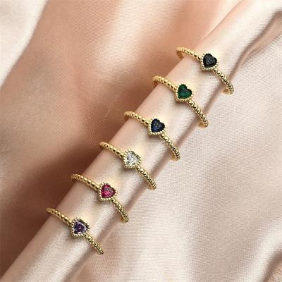 China FASHIONABLE Cute Colorful Heart Shape Zircon Stone Opening Ring Multicolor Heart Rhinestone Diamond Cubic Wedding Rings for sale