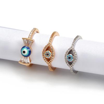 China FASHIONABLE High Quality Gold Plated Adjustable Cubic Finger Ring For Girls Evil Eye Crystal Zircon Sunflower Eye Opening Ring for sale