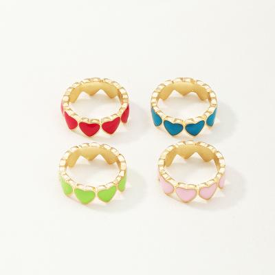 China Fashionable Korean oil drop beautiful design Colorful Heart Enamel Ring Gold Plated Muitoclor Enamel Ring for sale