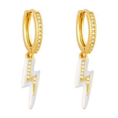 China New Arrival FASHIONABLE Rhinestone CZ Micro Paved Earring Crystal Colorful Enamel Lightning Hoop Earings For Women 2021 for sale