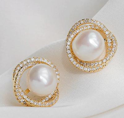 China Fashion New Arrival 925 Sterling Silver Needle Full Diamond Micro Paved CZ Pearl Stud Earring for sale