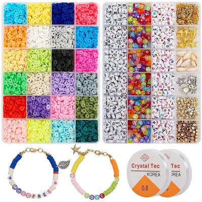 China Amazon Hot 24 Colors Clay Plastic Box Packing Alphabet Bead Flat Round Polymer Clay Beads Kits For Jewelry Making Accessories for sale