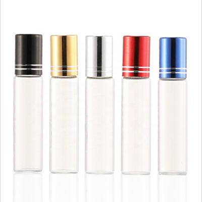 China Recyclable 10ml Travel Custom Clear Custom Roll On Perfume Bottle Essential Oil Glass Bottles With Stainless Trackball for sale