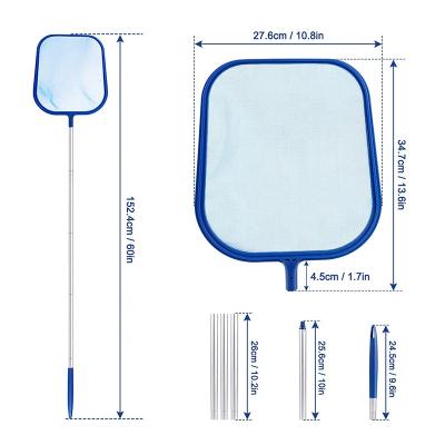 China Easy install clean net sheet pp portable frame&PE sheet swimming pool net skimmer with Aluminum Pole in 5 sections for sale