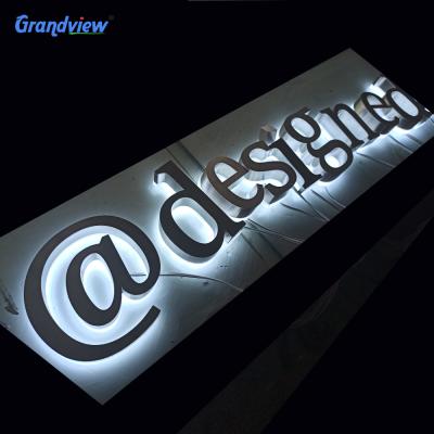 China Metal sign indoor or outdoor 3d metal stainless steel custom halo lit letter illuminated led backlit logo sign for sale