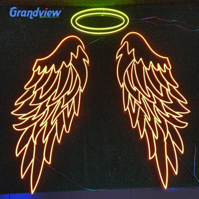 China Building Maker Led Neon Sign Acrylic Box On Table Anime Character Neon Angel Wings Letter Pattern Neon Sign for sale