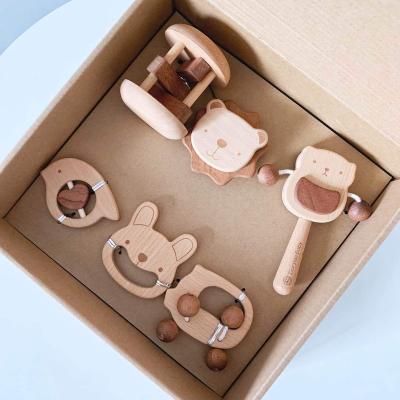 China 0-36months high quality wooden rattle toys baby rattles toys wooden animal model educational toys kids for sale