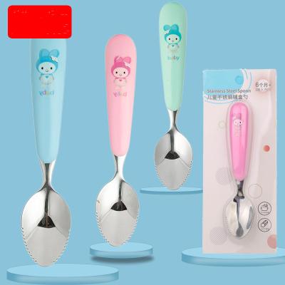 China Creative Cute Cartoon Stainless Steel Mud Spoon Cartoon Fruit Scraping Feeding Dredging Spoon For Baby for sale