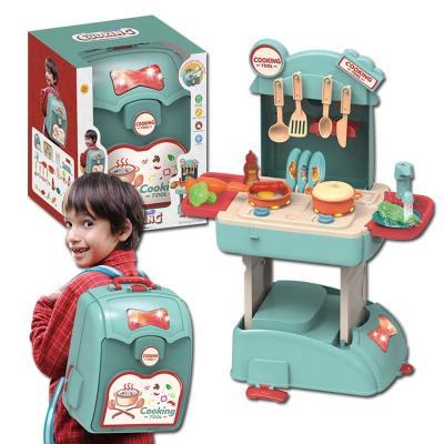 China Funny Happy Buffet Sets Toys For Kids Cookware Pretend Play Backpack 2 In 1 Plastic Kitchen Toy Set for sale