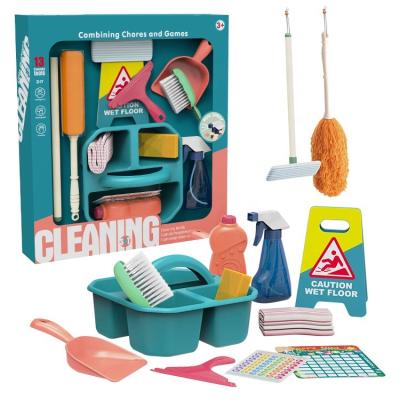 China Funny Happy Cleaning Set Toys For Children Kids Educational 13 Pieces Plastic Pretend Play Housekeeping Tools Toy Cleaning Set for sale