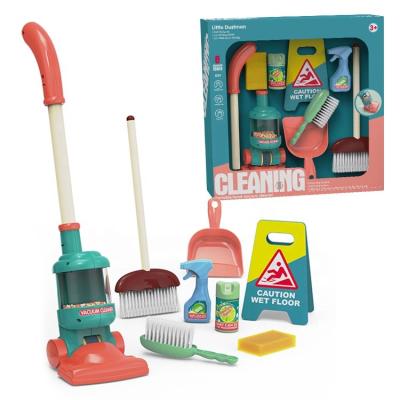 China Educational Funny Happy Cleaning Toys Set 8 Pieces Pretend Play Mini House Cleaning Set Toy Vacuum Cleaner For Kids for sale