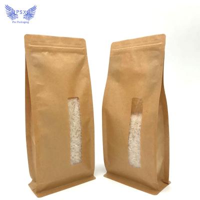 China Food Grade Recyclable Resealable Ziplock Window Brown Pouch Eco Friendly Biodegradable Bag For Coffee Packing Flat Kraft Paper Bag for sale