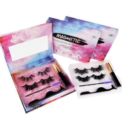 China 25-30 times sell 2021 new fashion wholesale 10 magnetic lashes 25mm magnetic mink eyelashes with brush and eyeliner for sale