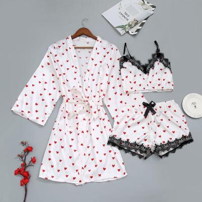 China P004 QUICK DRY Women's Underwear Pajamas Sets Sexy Satin Robe 3Pcs Sleepwear Loungewear Women Silk Sets Lingerie Robe for sale