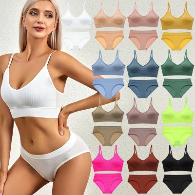 China BS020 Women's Thin Cup French Triangle Text QUICK DRY Without Steel Ring Backing Seamless Underwear Set for sale