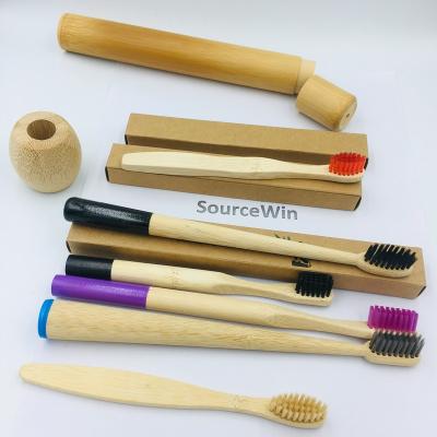 China Eco-friendly high quality interdental brush bamboo charcoal toothbrush sofr stiffen flat case bambo brushes for sale