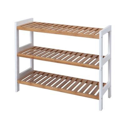 China Bamboo Wooden Shoe Racks 3-Tier Sustainable Natural Shoe Shelving Organizer for Home for sale