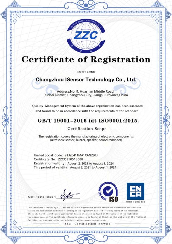 ISO9001 - Changzhou ISensor Technology Co., Ltd.