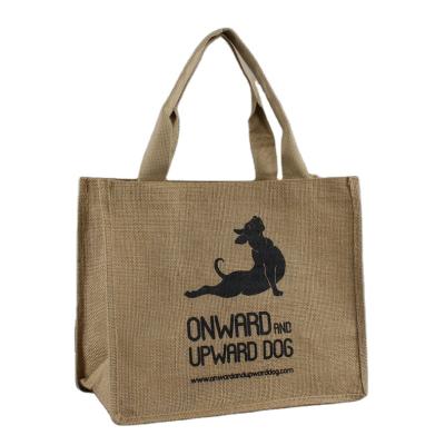 China Factory Wholesale Custom Handled Custom Promotional Logo Printed Eco Friendly Jute Fabric Tote Bag for sale