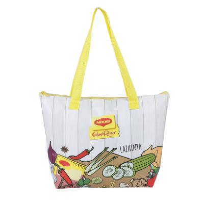 China Waterproof Handheld Grocery Shopping Mall China Vegetable Fruit Packaging Manual Stitching Aluminum Foil Nonwoven Tote Ice Cooler Bag for sale