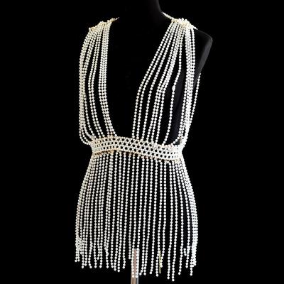 China Pretty Sexy Handwoven Bead Belted Long Tassel Skirt Body Chain Performance Clothing Accessories for sale