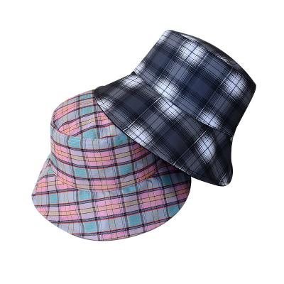 China New fashion plaid men's and women's wide brim hat double-sided basin of the fashion plaid wearing fisherman's hat for sale