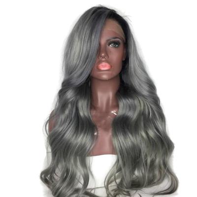 China Ombre Gray Color Lace Front Human Hair Silk Straight Wig With Hairline Pre Plucked By Baby Hair Brazilian Remy Hair Body Wave for sale