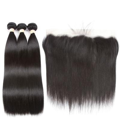 China Silky Straight Pre Color Natural Color 1B# Straight Bundles With 13*4 Closure One Bundle Peruvian Remy Human Hair for sale